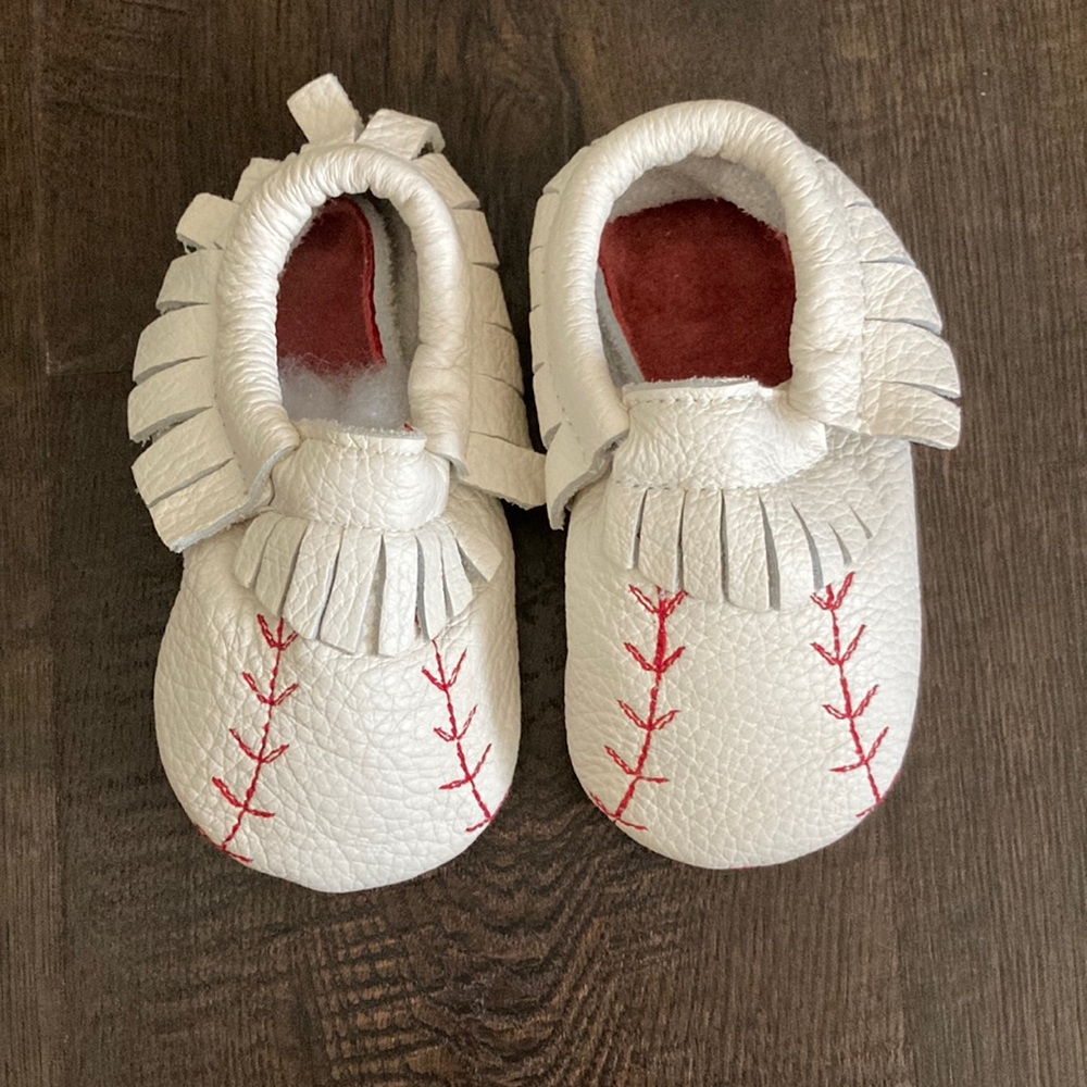 White Baseball Leather Moccasin - Size 12-18 months